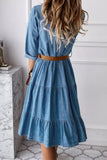 CHICMY-Women's Spring and Summer Outfits, Casual and Fashionable Ruffled Denim Button Midi Dress