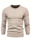 Plus Size Men's Solid Sweater  With Long Sleeves, Casual Pullover Knit Tops For Daily Life, Men Clothing