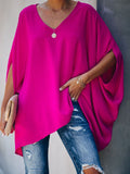 Chicmy-Oversize Batwing Sleeves Solid Color V-Neck T-Shirt