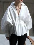 Chicmy-Original Creation Long Sleeves Loose Pleated Solid Color Lapel Collar Blouses&Shirts Tops