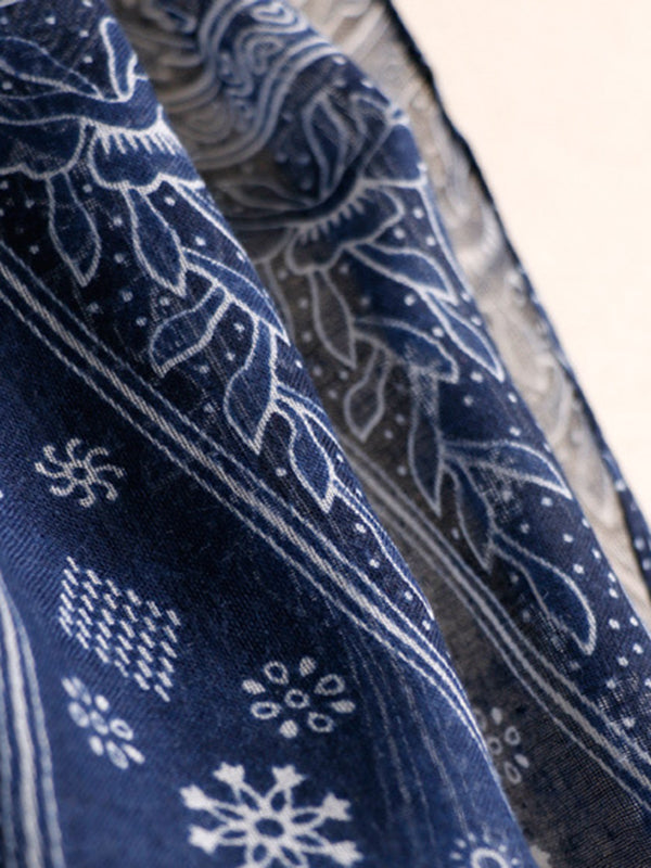 Chicmy-Printed Blue-And-White Sun-protection Tasseled Shawl&Scarf