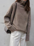 Chicmy-Casual Loose Long Sleeves Solid Color High-Neck Sweater Tops