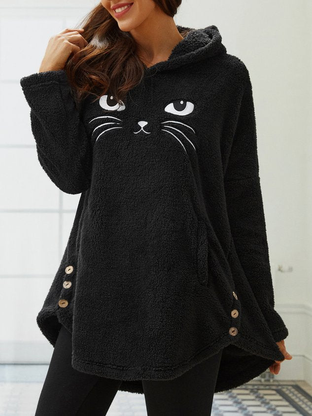 ChicmyScratching Cute Cat Embroidered Loose Warm Sweatshirt