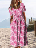 Chicmy- JFN Round Neck Pockets Floral Casual Midi Prom Dress