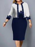 Chicmy- Fashionable Casual Floral Print Round Neck Long Sleeve Two-Piece Midi Dress