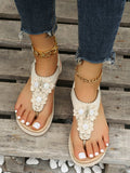 ChicmyApplique Beaded Decor Comfy Sole Vacation Thong Sandals