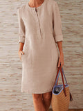 Chicmy- Loose Cotton-linen Vintage Long-sleeved Dress