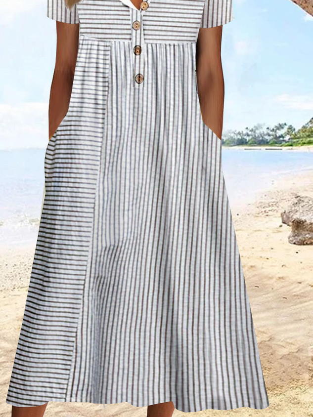 Chicmy Buckle Jersey Vacation Striped Printed Dress