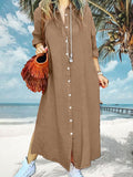 Chicmy- Lapel Solid Color Button Long Sleeve Maxi Dress