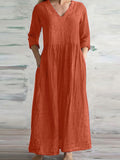 Chicmy- V-neck Casual Loose Solid Color Long-sleeved Maxi Dress