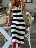 Chicmy Casual V Neck Loose Striped Dress