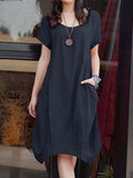 Chicmy- Round Neck Casual Loose Solid Color Short-Sleeved Short Dress