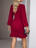 CHICMY-Graduation gift, graduation evening dress Solid Color Falbala Puff Sleeves Long Sleeves Mini Dresses