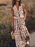 Chicmy- Sleeveless Casual Waist Zip Letter Print    Maxi Dresses