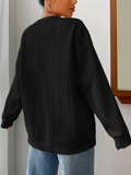 ChicmyGeometric Loose Crew Neck Drop Shoulder Cable Textured Pullover Sweatshirt