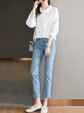 Chicmy-Simple Casual Loose Puff Sleeves White Blouse