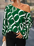 Chicmy-Asymmetric Letter Print Long Sleeves Loose One-Shoulder Blouses&Shirts Tops