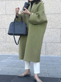 Chicmy-Solid Color Long Sleeves Loose Collarless Woolen Coat