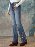 ChicmyRegular Fit Floral Denim Casual Jeans