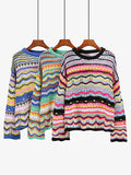 Chicmy-4 Colors Loose Contrast Color Round-Neck Sweater Top