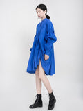 Chicmy-Blue Loose Pleated Cropped Blouse Dress