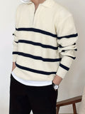 ChicMy-Fall Outfits   Striped Pattern Chic Sweater, Men's Casual Warm Slightly Stretch Lapel With Zipper Pullover Sweater For Fall Winter