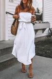 CHICMY-Women's Spring and Summer Outfits, Casual and Fashionable Dew Shoulder White Ankle Length Dress