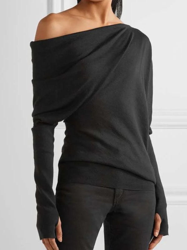 Chicmy-Urban Asymmetric One-Shoulder Long Sleeves T-Shirt Top