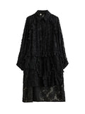 CHICMY-Graduation gift, graduation evening dress Tasseled Split-side Split-Joint Solid Color Flower Print Buttoned Loose Long Sleeves Lapel Midi Dresses