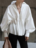 Chicmy-Original Creation Long Sleeves Loose Pleated Solid Color Lapel Collar Blouses&Shirts Tops