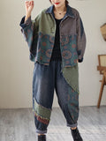 Chicmy-Contrast Color Fringed Split-Joint Long Sleeves Printed Outwear + Harem Pants  Two Pieces Set