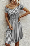 CHICMY-Women's Spring and Summer Outfits, Casual and Fashionable Fashion Short Sleeve Stripe Dress