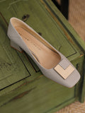 Chicmy-Elegant Square Buckle Chunky Square Mid Heel Shoes