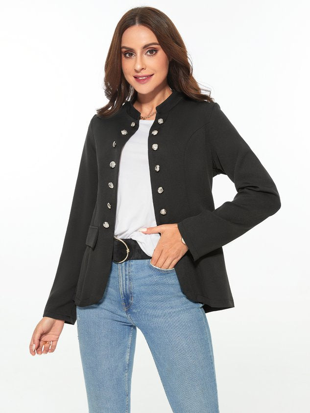 ChicmyBlack Long Sleeve Shift Buttoned Solid Jacket