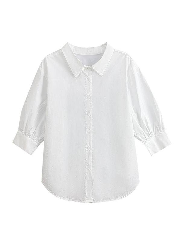 Chicmy-Simple Casual Loose Puff Sleeves White Blouse