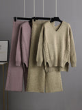 Chicmy-Stylish Loose Long Sleeves Solid Color V-Neck Sweater Tops& Wide Leg Pants Two Pieces Set