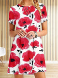 Chicmy- Casual Urban Round Neck Short Sleeve Floral Print Loose Dress