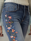 ChicmyRegular Fit Floral Denim Casual Jeans