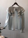 Chicmy-Urban Loose Puff Sleeves Falbala Solid Color Blouse