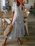 Chicmy Women's Shift Dress Maxi Dress Half Sleeve Floral Print Summer Fall V Neck Casual Geometric Printed Dress