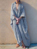 Chicmy-Batwing Sleeves Loose Striped V-Back Deep V-Neck Maxi Dresses