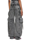 Chicmy-Pleated Pockets Split-Joint Streamer Loose Jean Pants Bottoms