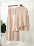 Chicmy-Casual Solid Color Irregularity High-Neck Sweater& Wide Leg Pants Suits