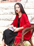 Chicmy-Soft Red Ramie Cotton Linen Cover-up Cardigan