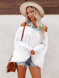 Chicmy-Urban Solid Color Pleated Puff Sleeves Off-The-Shoulder Blouse