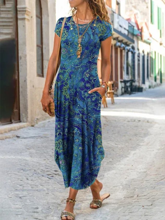 Chicmy JFN Round Neck 
Paisley Ombre Vacation Maxi Dress
