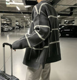 Chicmy-Korean style, Korean men's outfit, minimalist style, street fashion No. 5179 GRAY STRIPE KNITTED CARDIGAN