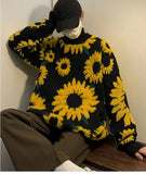 Chicmy-Graduation gift, Coachella Valley Music Festival Look,O-Neck Sunflower Pattern Warm Sweater