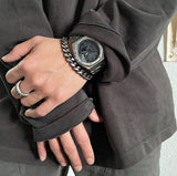 Chicmy-Korean style, Korean men's outfit, minimalist style, street fashionANCIENT DARK SILVER CHAIN BRACELET