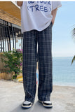 Chicmy-Graduation gift, Coachella Valley Music Festival Look,High Waist Loose Retro Plaid Men Long Pants